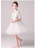 Elbow Sleeves Beaded Lace Tulle Flower Girl Dress